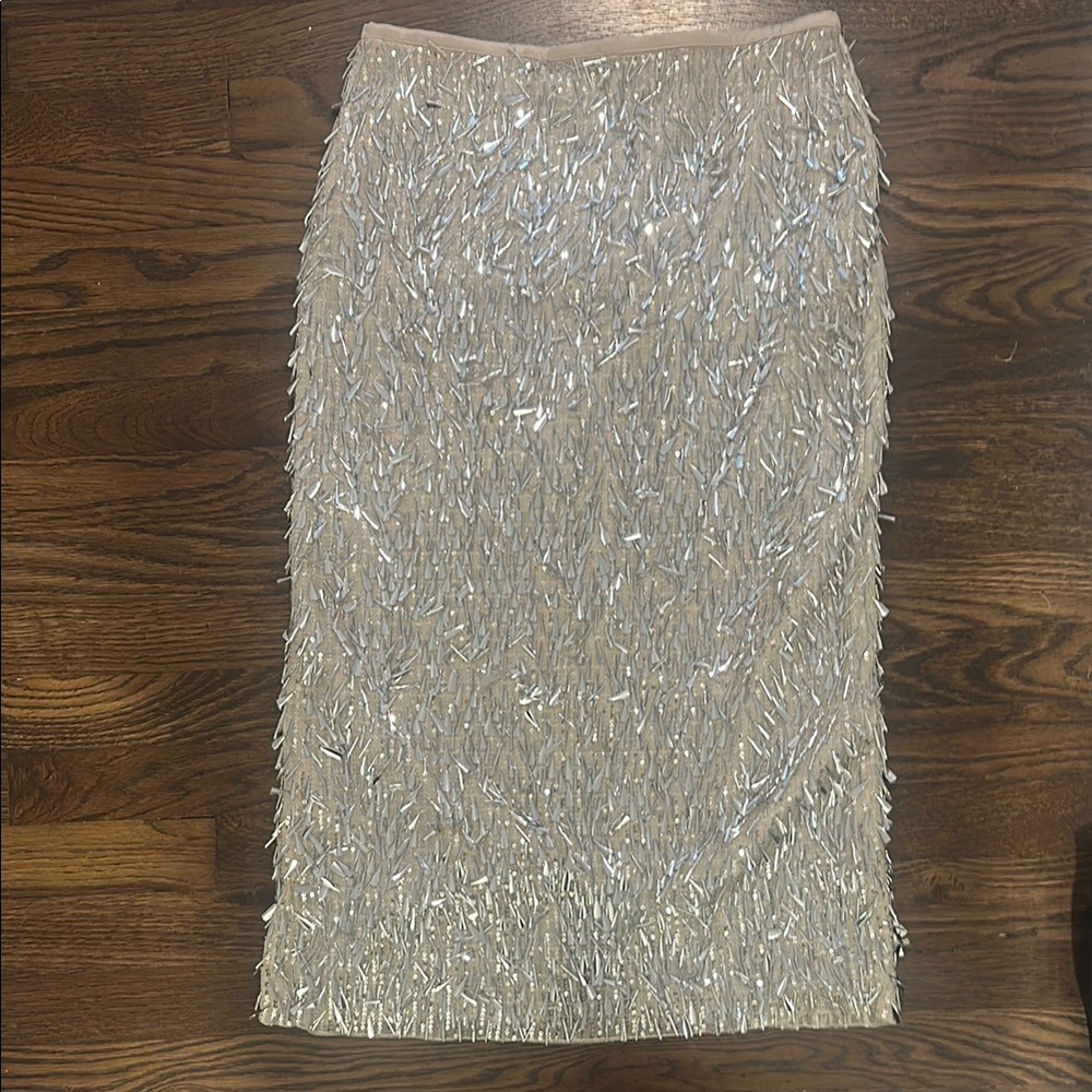 Zara Silver Sequin Midi Skirt
